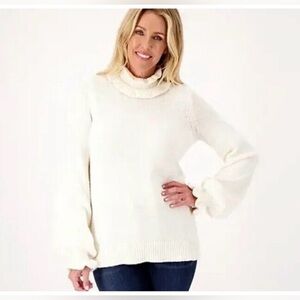 Studio Park Cream Knit Ruffle Cottagecore Turtleneck and Wrist Sweater Size 2X